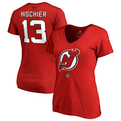 NHL Nico Hischier New Jersey Devils Women's Authentic Stack Name & Number V-Neck T-Shirt