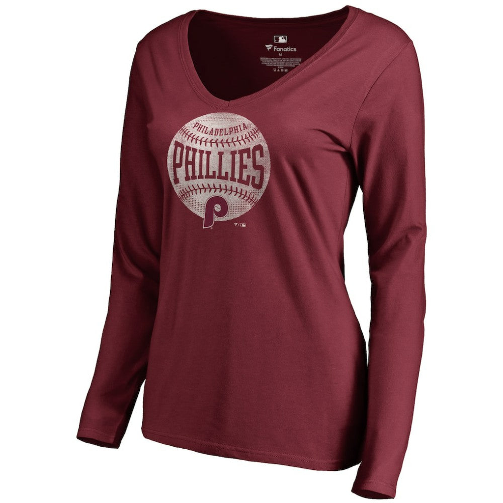 Maroon Philadelphia Phillies Women's Cooperstown Collection Slider Long Sleeve V-Neck T-Shirt