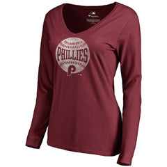 Maroon Philadelphia Phillies Women's Cooperstown Collection Slider Long Sleeve V-Neck T-Shirt
