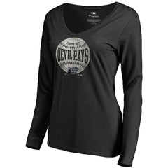 Black Tampa Bay Rays Women's Cooperstown Collection Slider Long Sleeve V-Neck T-Shirt