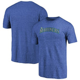 Royal Seattle Mariners Team Wordmark Tri-Blend T-Shirt