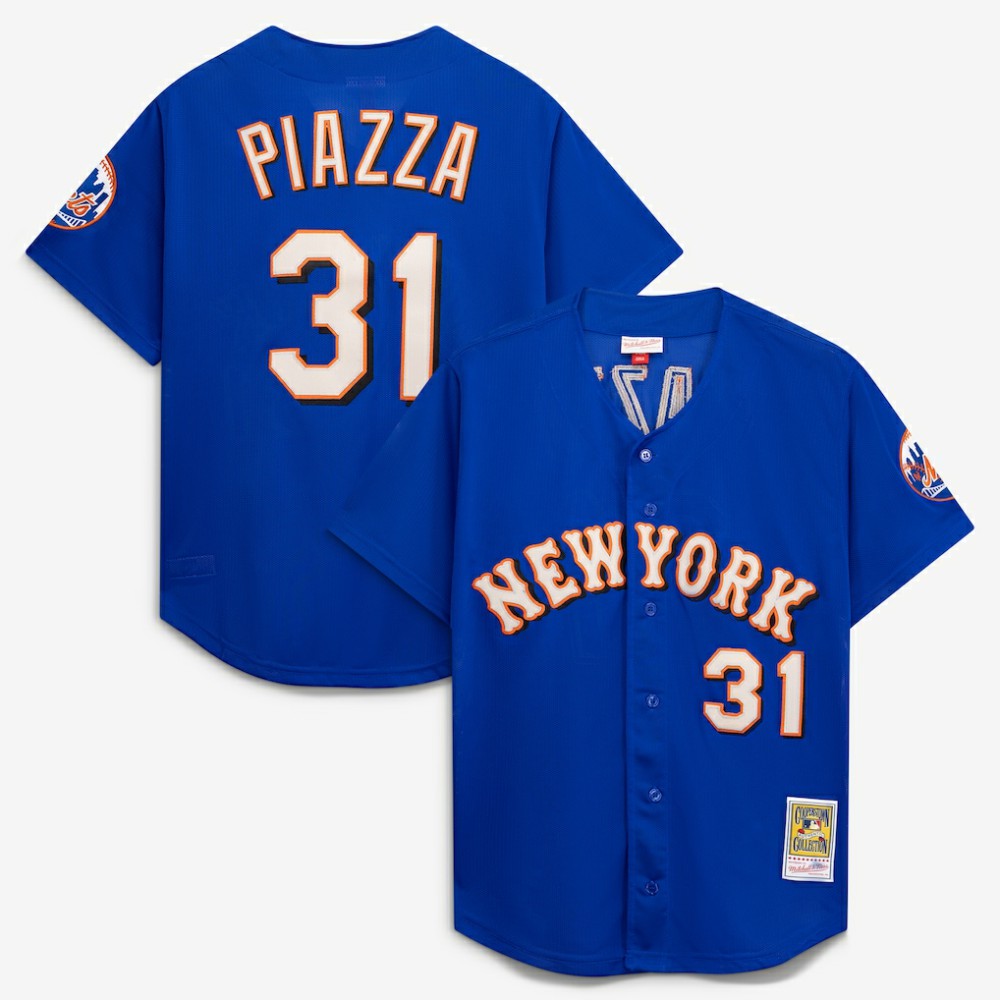Royal Mike Piazza New York Mets Mitchell & Ness Cooperstown Collection Mesh Batting Practice Button-Up Jersey