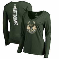Giannis Antetokounmpo Milwaukee Bucks Women's Team Backer Name & Number Long Sleeve V-Neck T-Shirt