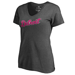 Heathered Gray Detroit Tigers Women's Pink Wordmark V-Neck T-Shirt