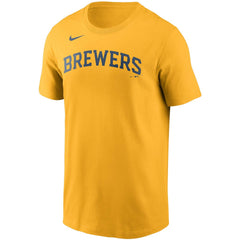 Gold Christian Yelich Milwaukee Brewers Nike Name & Number T-Shirt
