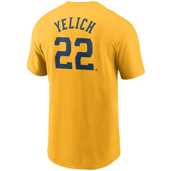 Gold Christian Yelich Milwaukee Brewers Nike Name & Number T-Shirt