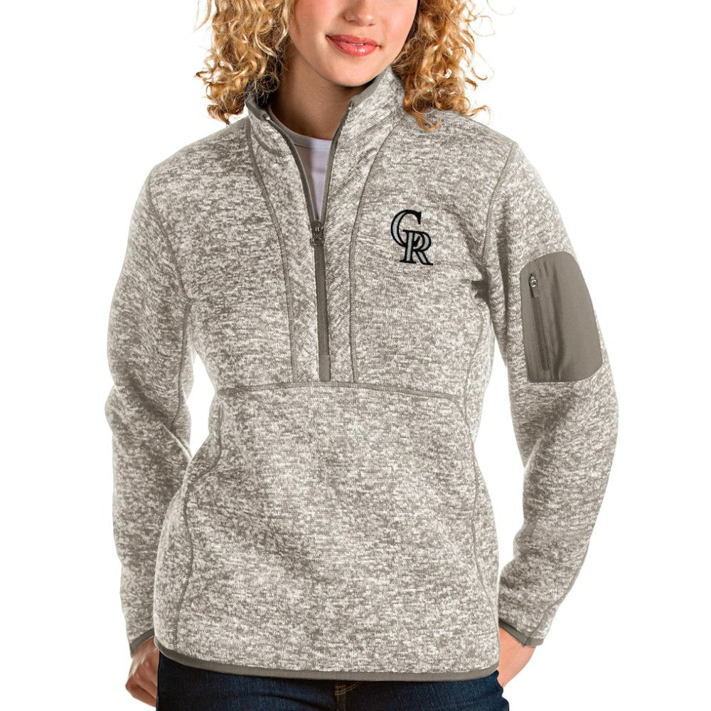 Oatmeal Colorado Rockies Antigua Women's Fortune Quarter-Zip Pullover Jacket
