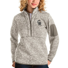 Oatmeal Colorado Rockies Antigua Women's Fortune Quarter-Zip Pullover Jacket