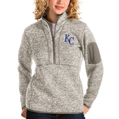 Oatmeal Kansas City Royals Antigua Women's Fortune Quarter-Zip Pullover Jacket