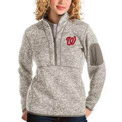 Oatmeal Washington Nationals Antigua Women's Fortune Quarter-Zip Pullover Jacket