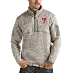 Oatmeal Philadelphia Phillies Antigua Fortune Quarter-Zip Pullover Jacket