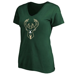 Fanatics Milwaukee Bucks Women's Primary Logo Team V-Neck T-Shirt