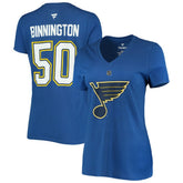 NHL Jordan Binnington St. Louis Blues Fanatics Women's Authentic Stack Name & Number V-Neck T-Shirt