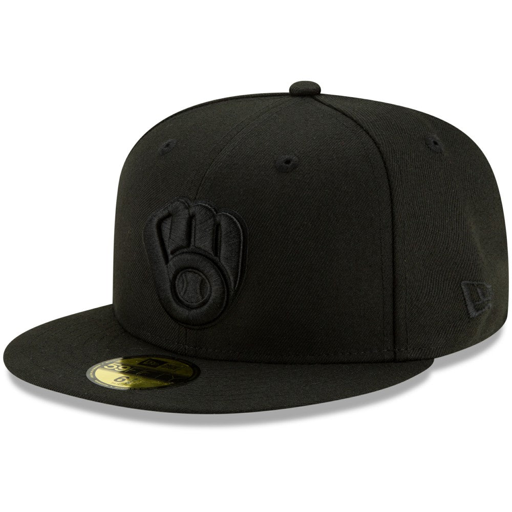 Black Milwaukee Brewers New Era Black on Black 59FIFTY Fitted Hat
