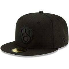 Black Milwaukee Brewers New Era Black on Black 59FIFTY Fitted Hat
