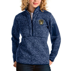 Heather Navy Milwaukee Brewers Antigua Women's Fortune Half-Zip Pullover Jacket