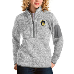 Heather Gray Milwaukee Brewers Antigua Women's Fortune Half-Zip Pullover Jacket