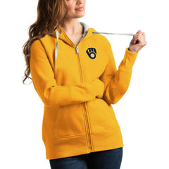 Gold Milwaukee Brewers Antigua Women's Victory Full-Zip Hoodie