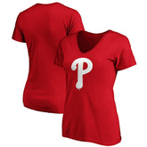 Red Philadelphia Phillies Fanatics Women's Core Official Logo V-Neck T-Shirt