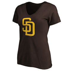 Brown San Diego Padres Fanatics Women's Core Official Logo V-Neck T-Shirt