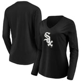 Black Chicago White Sox Fanatics Women's Official Logo Long Sleeve V-Neck T-Shirt