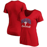 Red Philadelphia Phillies Fanatics Women's Victory Script V-Neck T-Shirt
