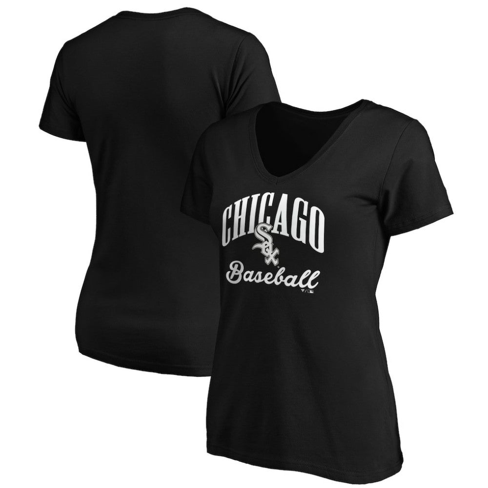Black Chicago White Sox Fanatics Women's Victory Script V-Neck T-Shirt
