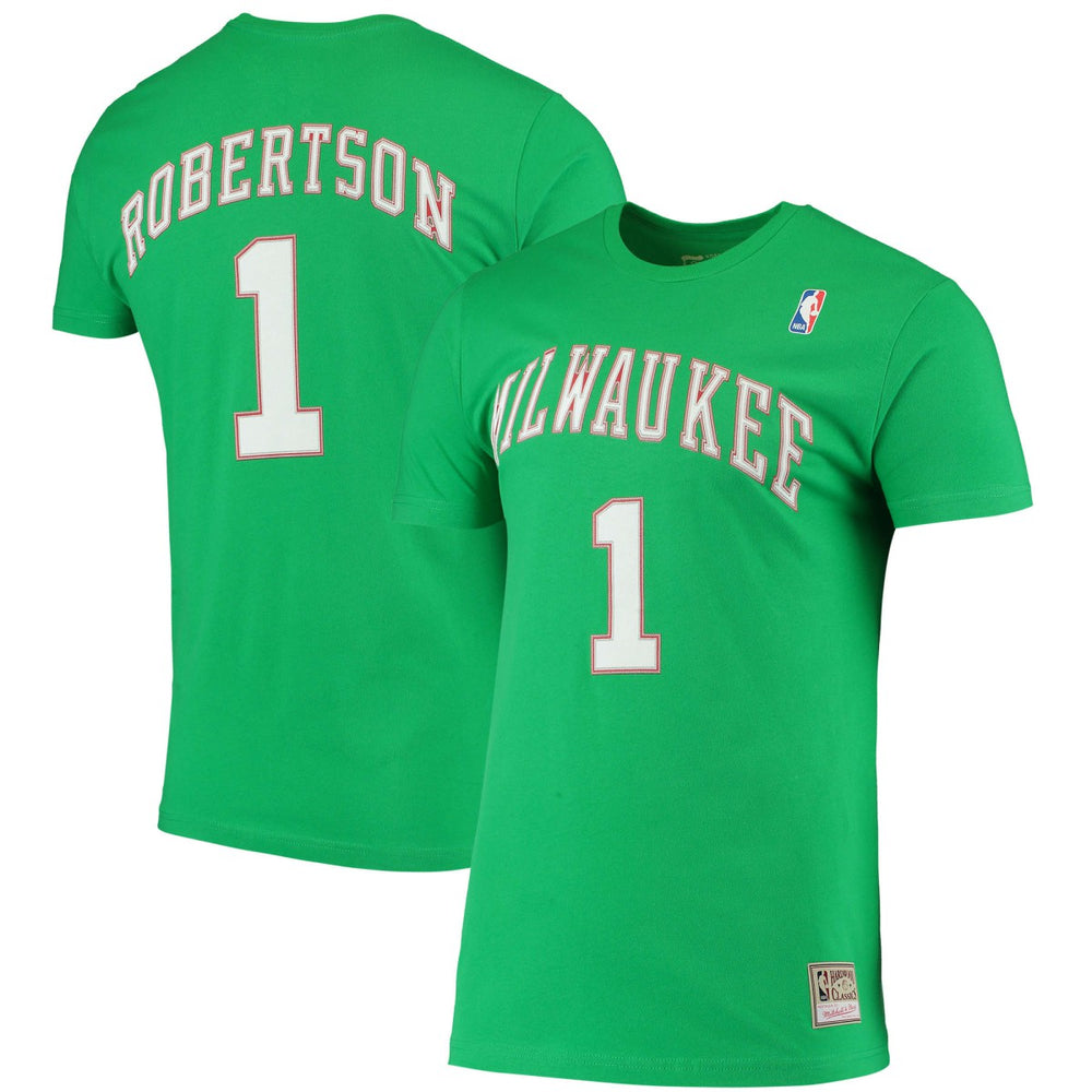 Mitchell & Ness Oscar Robertson Milwaukee Bucks Hardwood Classics Stitch Name & Number T-Shirt