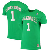 Mitchell & Ness Oscar Robertson Milwaukee Bucks Hardwood Classics Stitch Name & Number T-Shirt