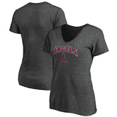 Heathered Charcoal Los Angeles Angels Fanatics Women's Team Logo Lockup V-Neck T-Shirt