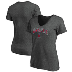 Heathered Charcoal Los Angeles Angels Fanatics Women's Team Logo Lockup V-Neck T-Shirt