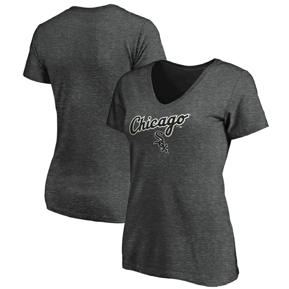 Heathered Charcoal Chicago White Sox Fanatics Women's Team Logo Lockup V-Neck T-Shirt