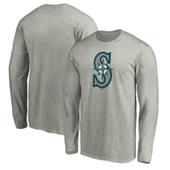 Heather Gray Seattle Mariners Official Team Logo Long Sleeve T-Shirt