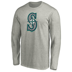 Heather Gray Seattle Mariners Official Team Logo Long Sleeve T-Shirt