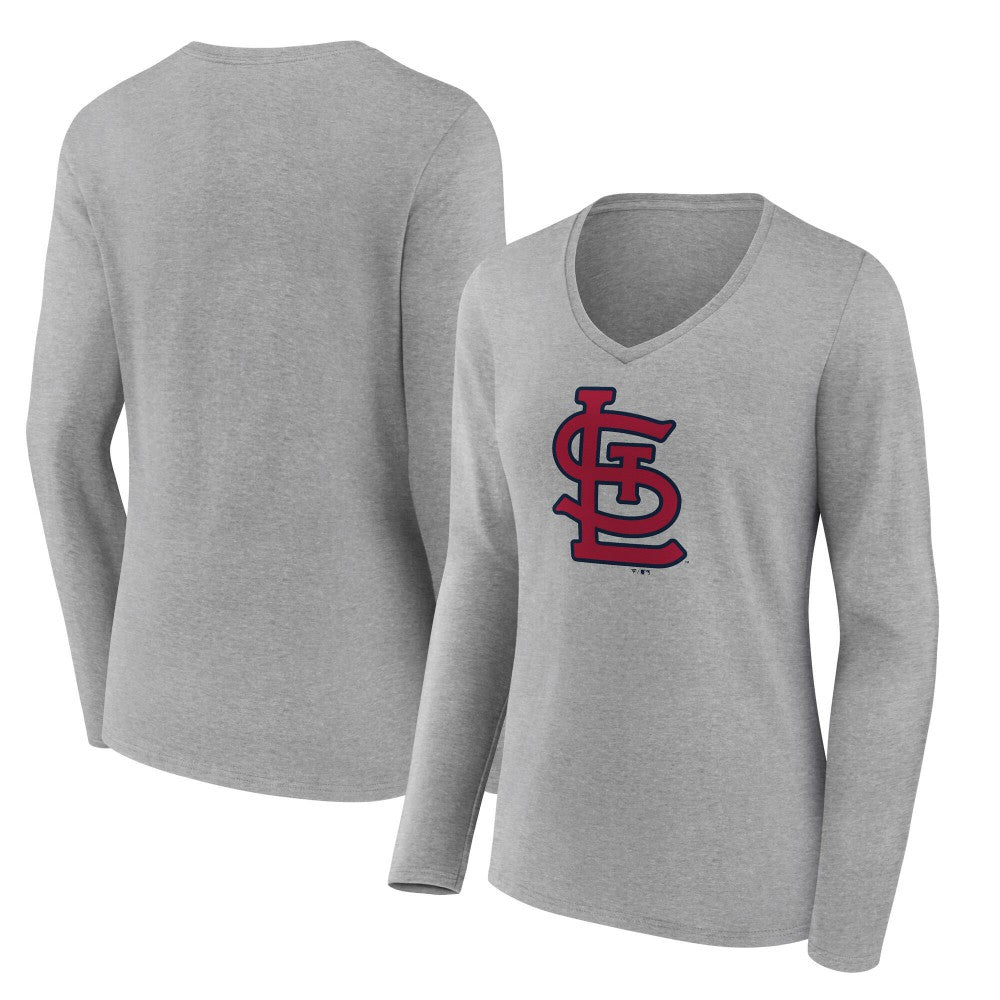 Heather Gray St. Louis Cardinals Women's Core Official Logo Long Sleeve V-Neck T-Shirt