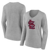 Heather Gray St. Louis Cardinals Women's Core Official Logo Long Sleeve V-Neck T-Shirt
