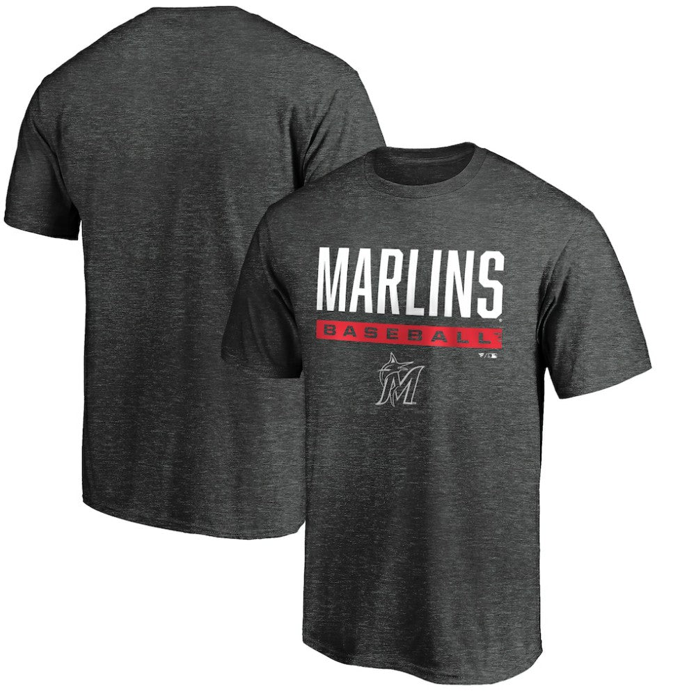 Charcoal Miami Marlins Win Stripe Logo T-Shirt II