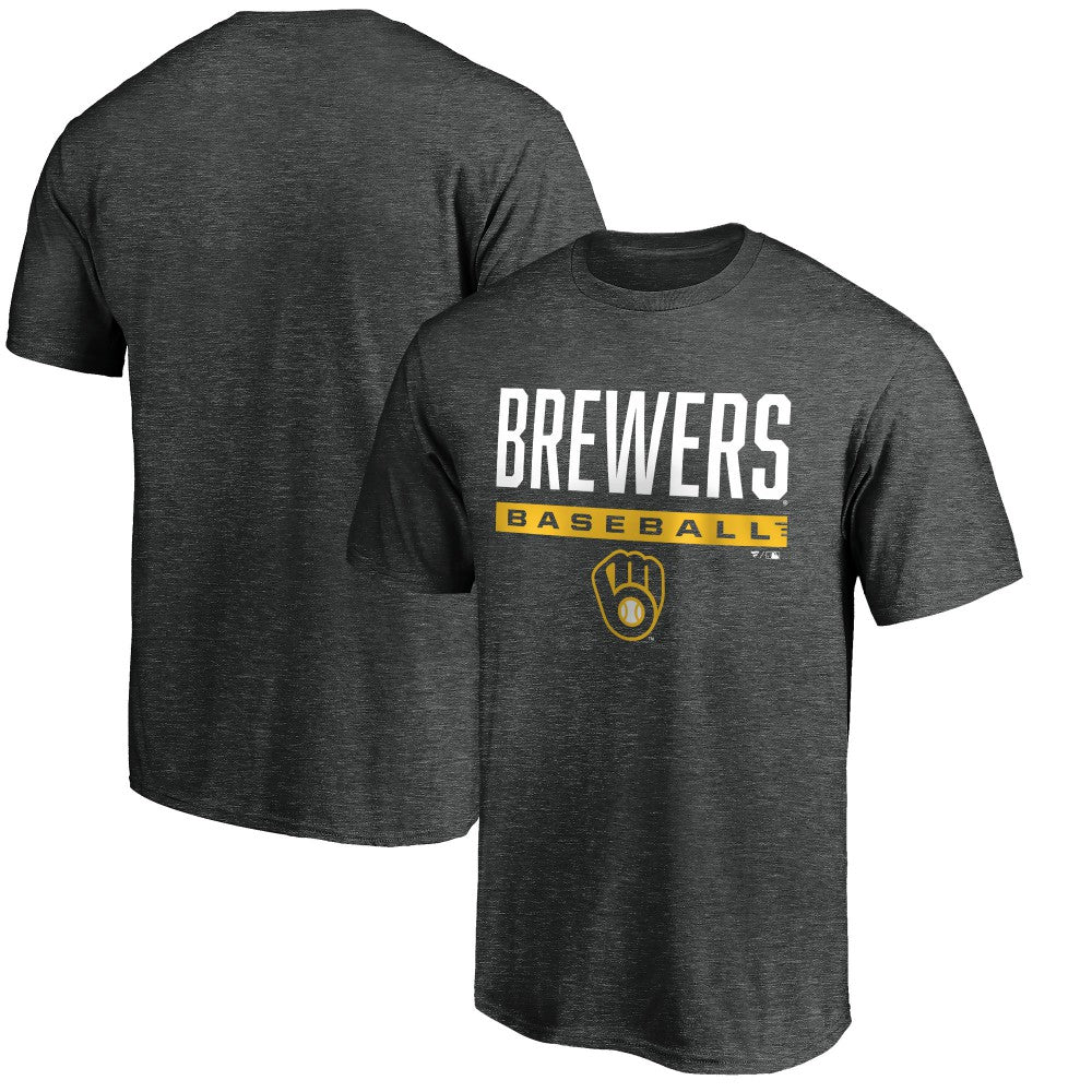 Charcoal Milwaukee Brewers Win Stripe Logo T-Shirt
