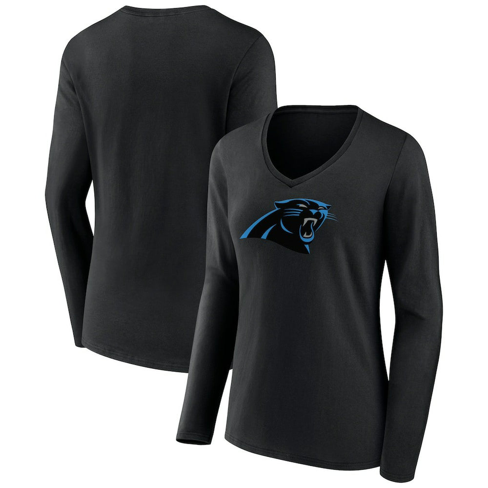 Women's Primary Team Logo Long Sleeve V-Neck T-Shirt - Carolina Panthers T-shirts