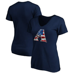 Navy Arizona Diamondbacks Logo Women's Banner Wave V-Neck T-Shirt