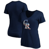 Navy Colorado Rockies Logo Women's Banner Wave V-Neck T-Shirt