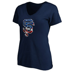 Navy San Francisco Giants Logo Women's Banner Wave V-Neck T-Shirt