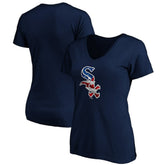 Navy Chicago White Sox Logo Women's Banner Wave V-Neck T-Shirt