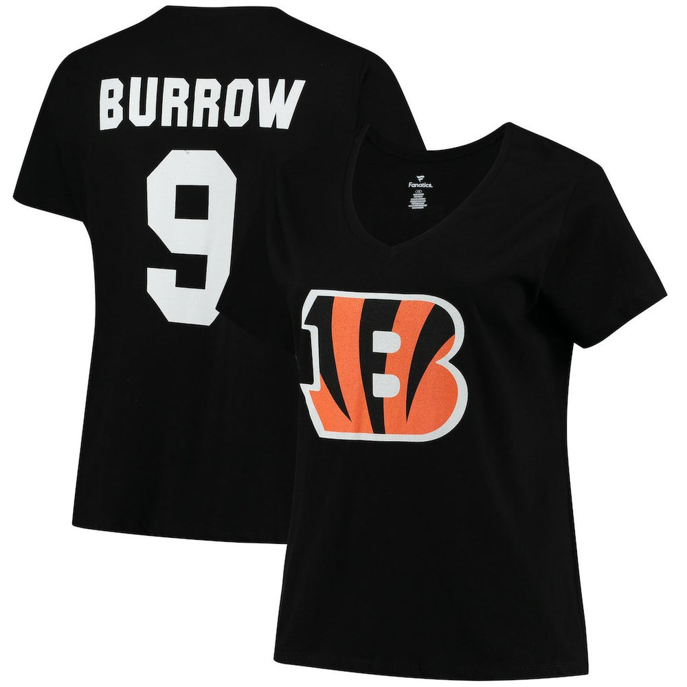 Joe Burrow Women's Plus Size Name & Number V-Neck T-Shirt - Cincinnati Bengals T-shirts
