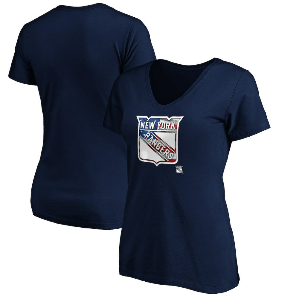 NHL New York Rangers Women's Banner Wave Logo V-Neck T-Shirt T-Shirt