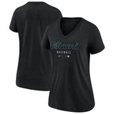 Heather Black Miami Marlins Nike Women's Authentic Collection Tri-Blend V-Neck T-Shirt