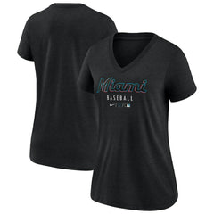 Heather Black Miami Marlins Nike Women's Authentic Collection Tri-Blend V-Neck T-Shirt