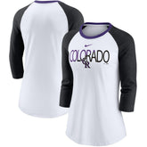 White/Heathered Black Colorado Rockies Nike Women's Color Split Tri-Blend 3/4-Sleeve Raglan T-Shirt