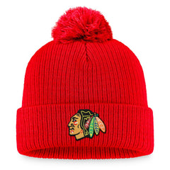NHL Chicago Blackhawks Fanatics Primary Logo Cuffed Knit Hat with Pom