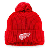NHL Detroit Red Wings Fanatics Primary Logo Cuffed Knit Hat with Pom